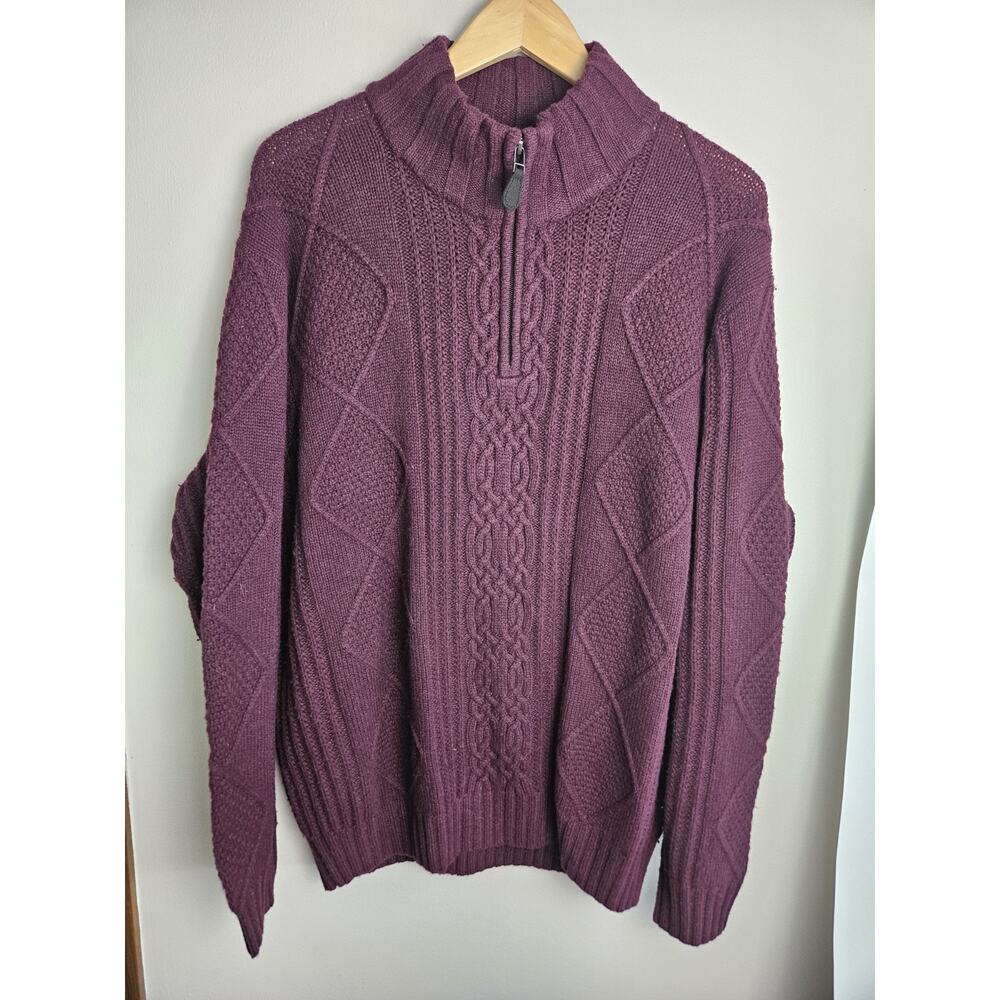 Jos A Banks Lambs Wool Sweater Men XL‎ Burgundy Cozy Sweater 1/4 Zip